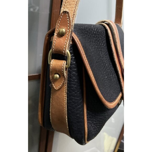 Dooney Bourke Vintage Equestrian AWL Leather Black & Tan Shoulder Bag Crossbody - Picture 5 of 16